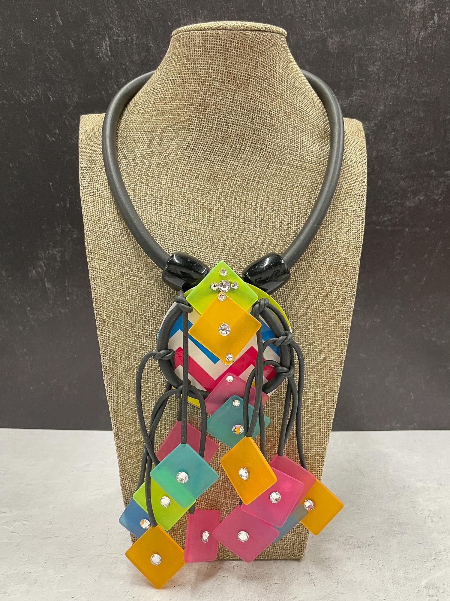 Print & Resin Drops Necklace, Multi