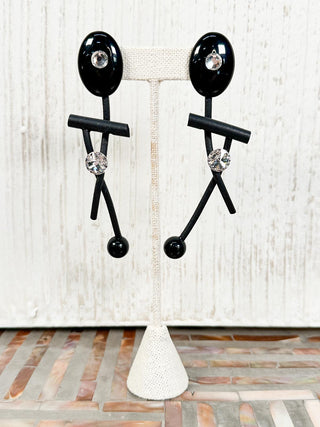 Resin & Crystal Post Drop Earrings, Black