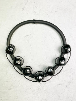 Resin & Crystal Rubber Collar Necklace, Black