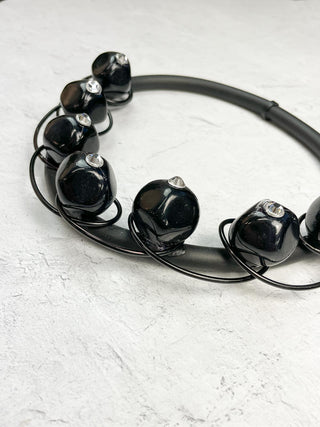 Resin & Crystal Rubber Collar Necklace, Black