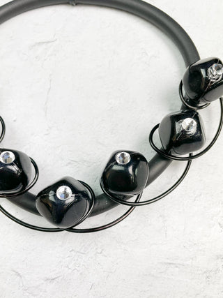 Resin & Crystal Rubber Collar Necklace, Black