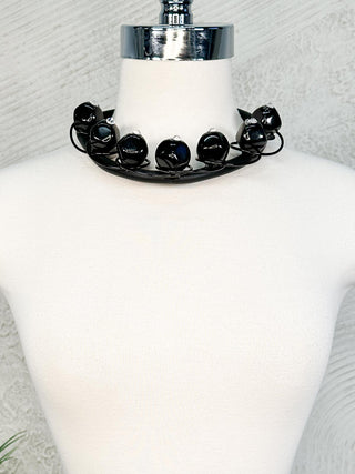Resin & Crystal Rubber Collar Necklace, Black
