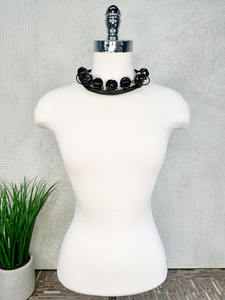 Resin & Crystal Rubber Collar Necklace, Black
