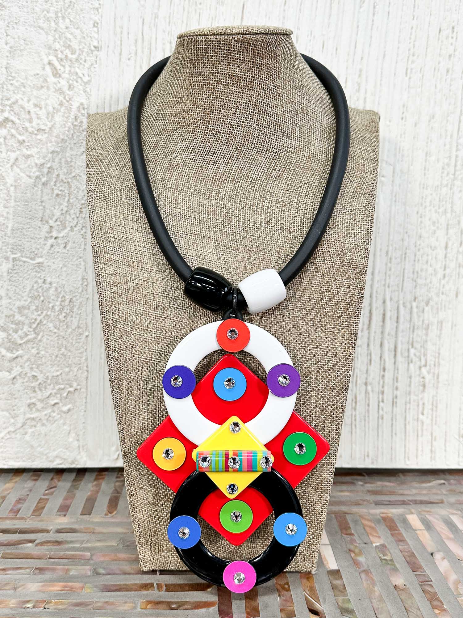 Reversible XL Mixed Pendant Necklace, Red/Multi
