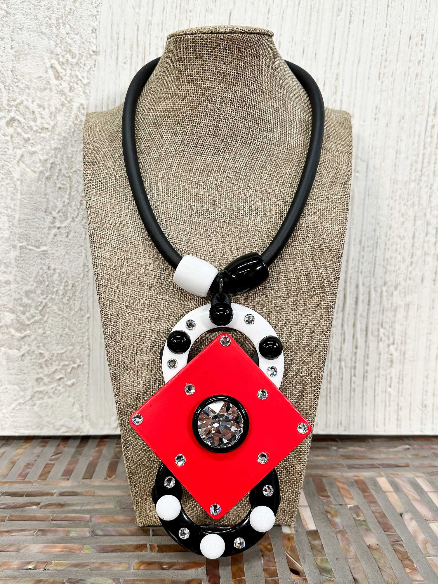 Reversible XL Mixed Pendant Necklace, Red/Multi