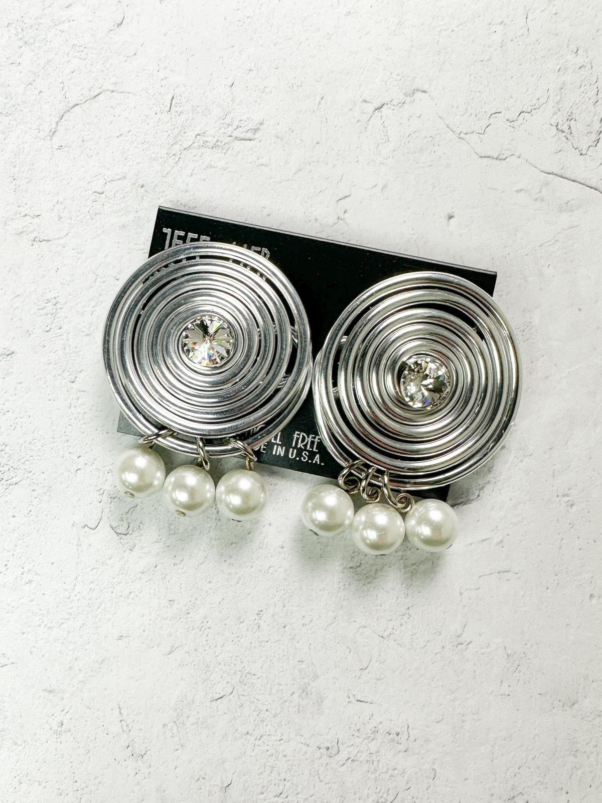 Jeff Lieb Total Design Jewelry Round Wire Pearl Drop Clip On Earrings, Silver/White - Statement Boutique