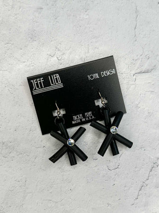 Rubber Star & Crystal Earrings, Black