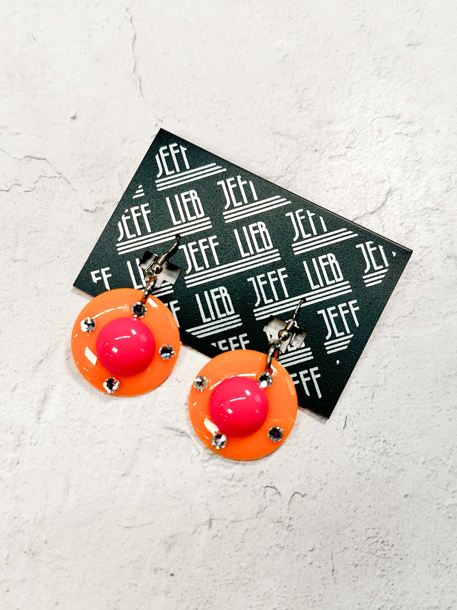 Small Deco Round Drop Earrings, Orange/Pink