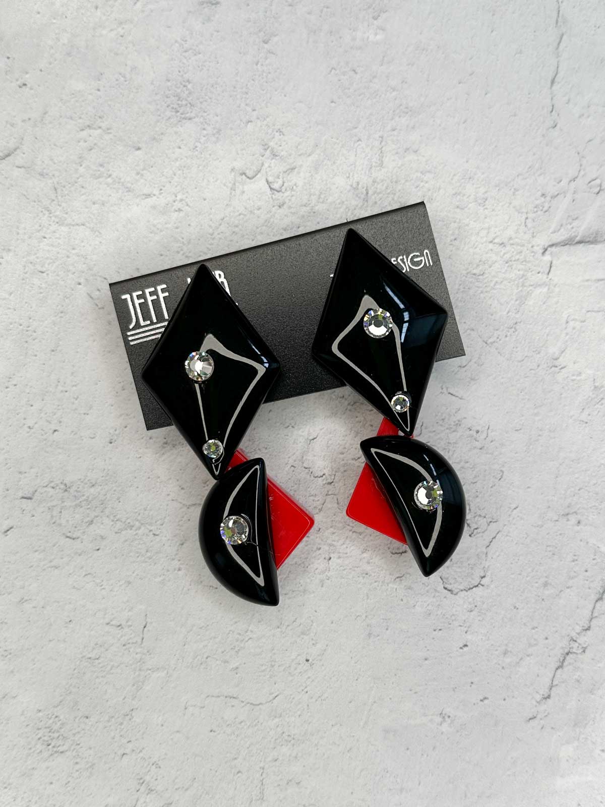 Jeff Lieb Total Design Jewelry Geometric Resin Post Drop Earrings, Black/Red - Statement Boutique