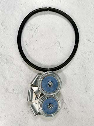 Resin & Wire Ribbon Pendant Rubber Necklace, Blue/Silver