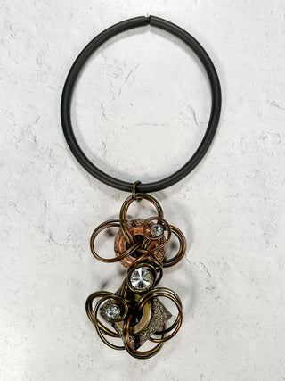 Mixed Wire & Shapes Pendant Rubber Necklace, Copper/Bronze