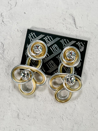 Duo Wire Drop Clip Earrings, Gold/Silver