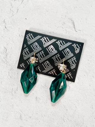 Faceted Resin Drop Earrings, Green/Gold
