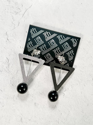 Mismatched Triangle Drop Earrings, Black/Silver