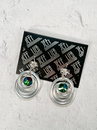 Small Wire Drop Earrings, Silver/Green