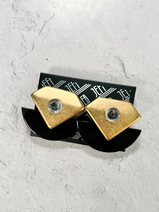 Deco Shapes Clip Earrings, Gold/Black