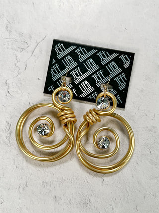 Large Round Wire Design Drop Earrings, Gold