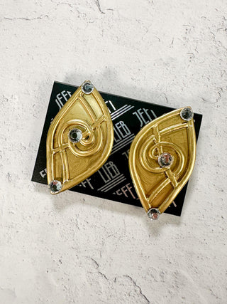 Metal Shapes Clip Earrings, Gold