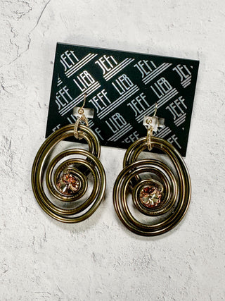 Wire & Crystal Swirl Drop Earrings, Olive/Taupe