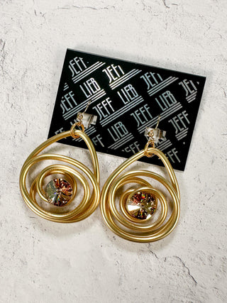 Crystal Wire Teardrop Earrings, Gold/Taupe