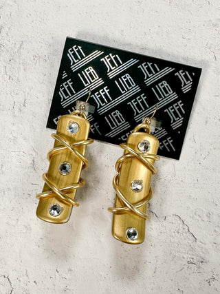 Wire Wrap Resin Drop Earrings, Gold