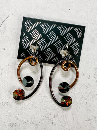 Duo Wire Crystal Drop Earrings, Black/Copper