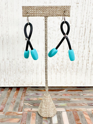 Rubber Loop Drop Earrings, Turquoise
