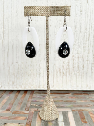 Almond Shaped Deco Resin Drop Earrings, White/Black