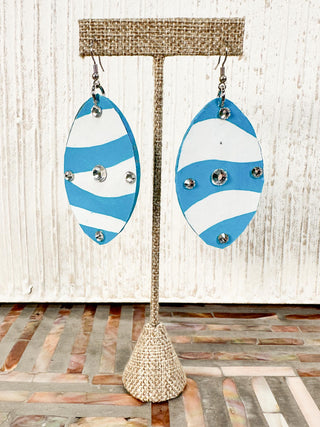 Almond Shaped Paper Drop Earrings, Turquoise/White