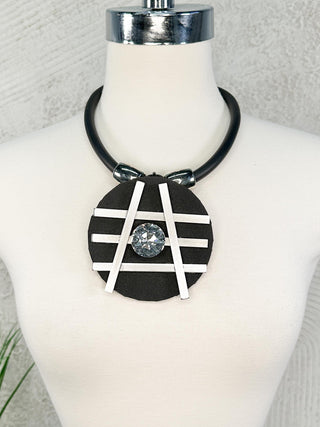 Jeff Lieb Total Design Jewelry Aluminum Bar & Foam Pendant Necklace, Black/Silver - Statement Boutique