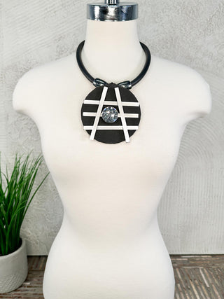 Jeff Lieb Total Design Jewelry Aluminum Bar & Foam Pendant Necklace, Black/Silver - Statement Boutique