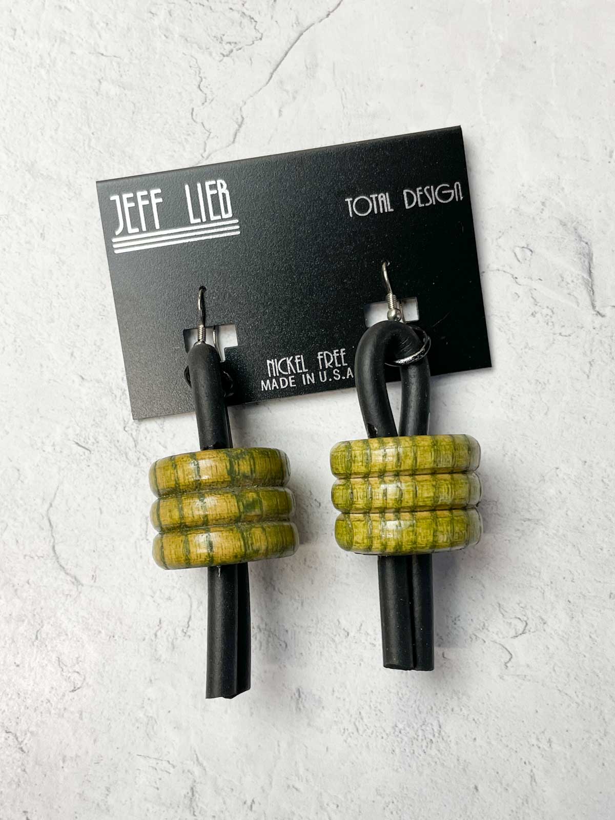 Jeff Lieb Total Design Jewelry Chunky Wood Accent Rubber Drop Earrings, Green/Black - Statement Boutique