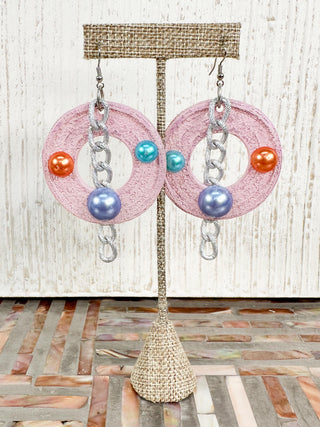 Faux Pearl & Chain Drop Earrings, Light Pink Multi