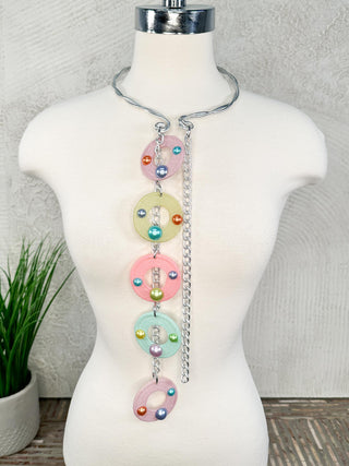 Faux Pearl & Chain Drop Wire Collar Necklace, Light Pink Multi