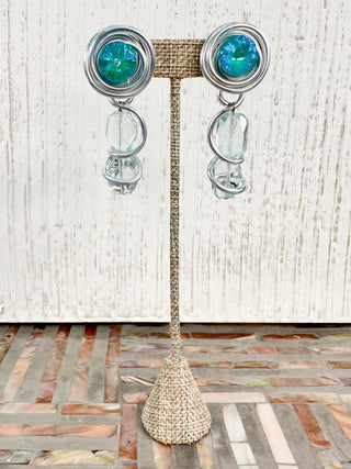 Glass Bead Drop Clip Earrings, Turquoise