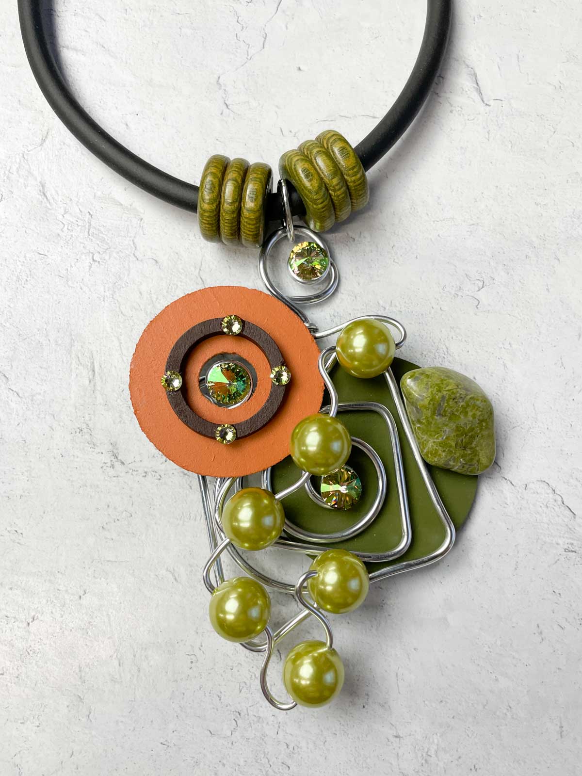 Jeff Lieb Total Design Jewelry Pearl Accent Mixed Media Necklace, Green/Orange - Statement Boutique