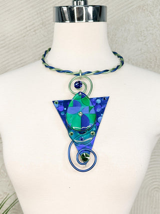 Resin & Wood Mixed Media Necklace, Blue/Green