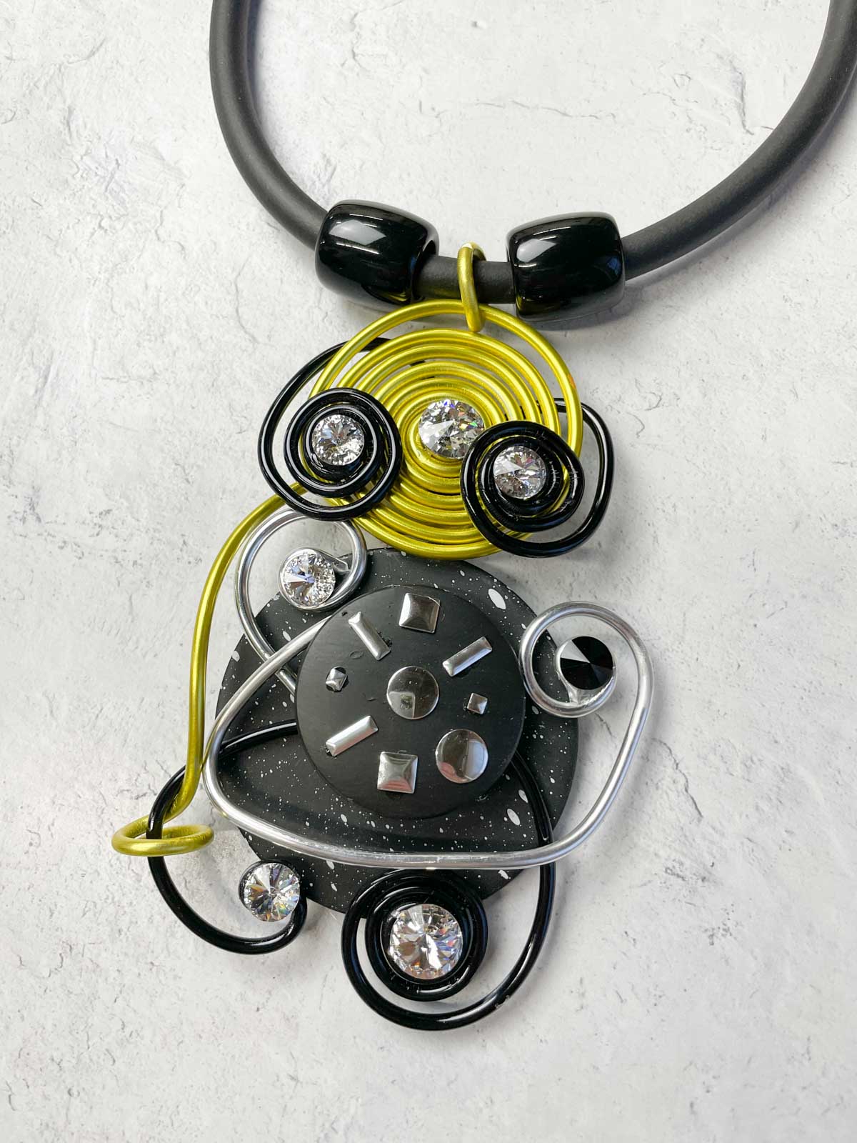 Jeff Lieb Total Design Jewelry Trio Studded Pendant Necklace, Yellow/Black/Silver - Statement Boutique