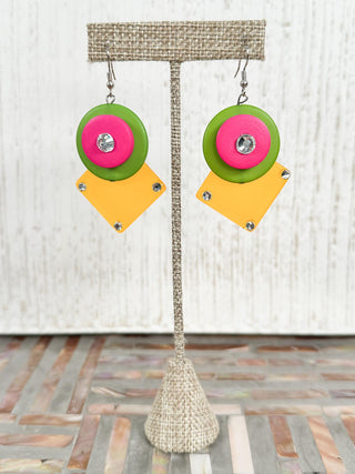 Wood & Resin Drop Earrings, Multi