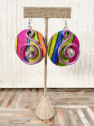 Wood & Wire Drop Earrings, Pink Multi