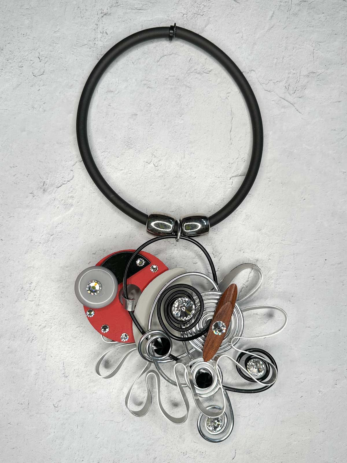 Jeff Lieb Total Design Jewelry Large Mixed Media Pendant Necklace, Silver Multi - Statement Boutique