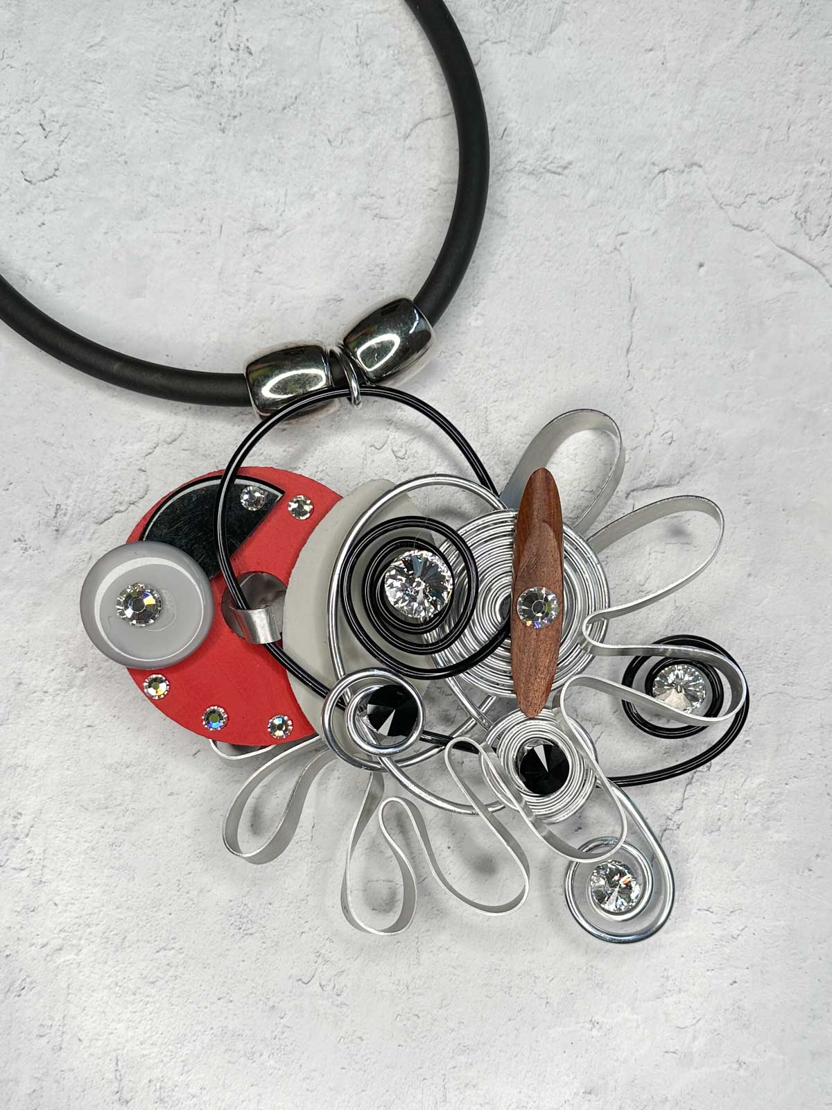 Jeff Lieb Total Design Jewelry Large Mixed Media Pendant Necklace, Silver Multi - Statement Boutique