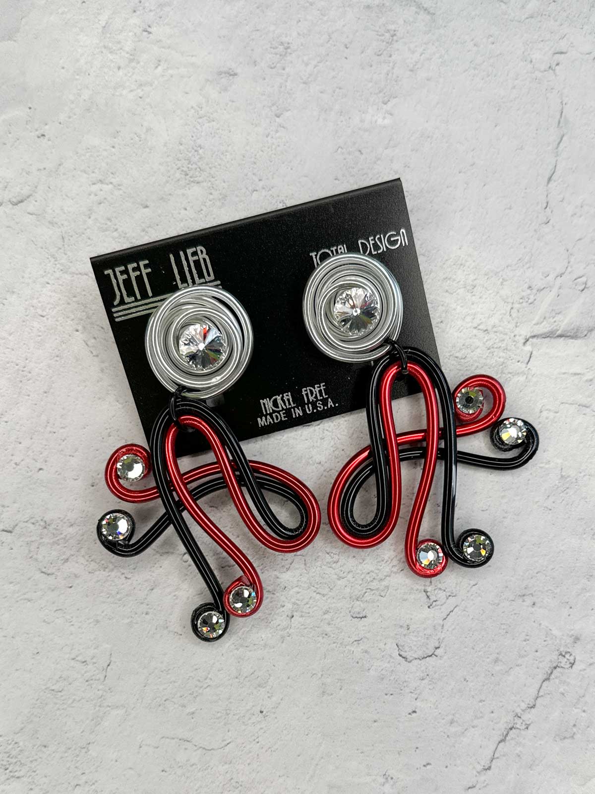 Jeff Lieb Total Design Jewelry Mix Trio Wire Post Drop Earrings, Silver/Black/Red - Statement Boutique