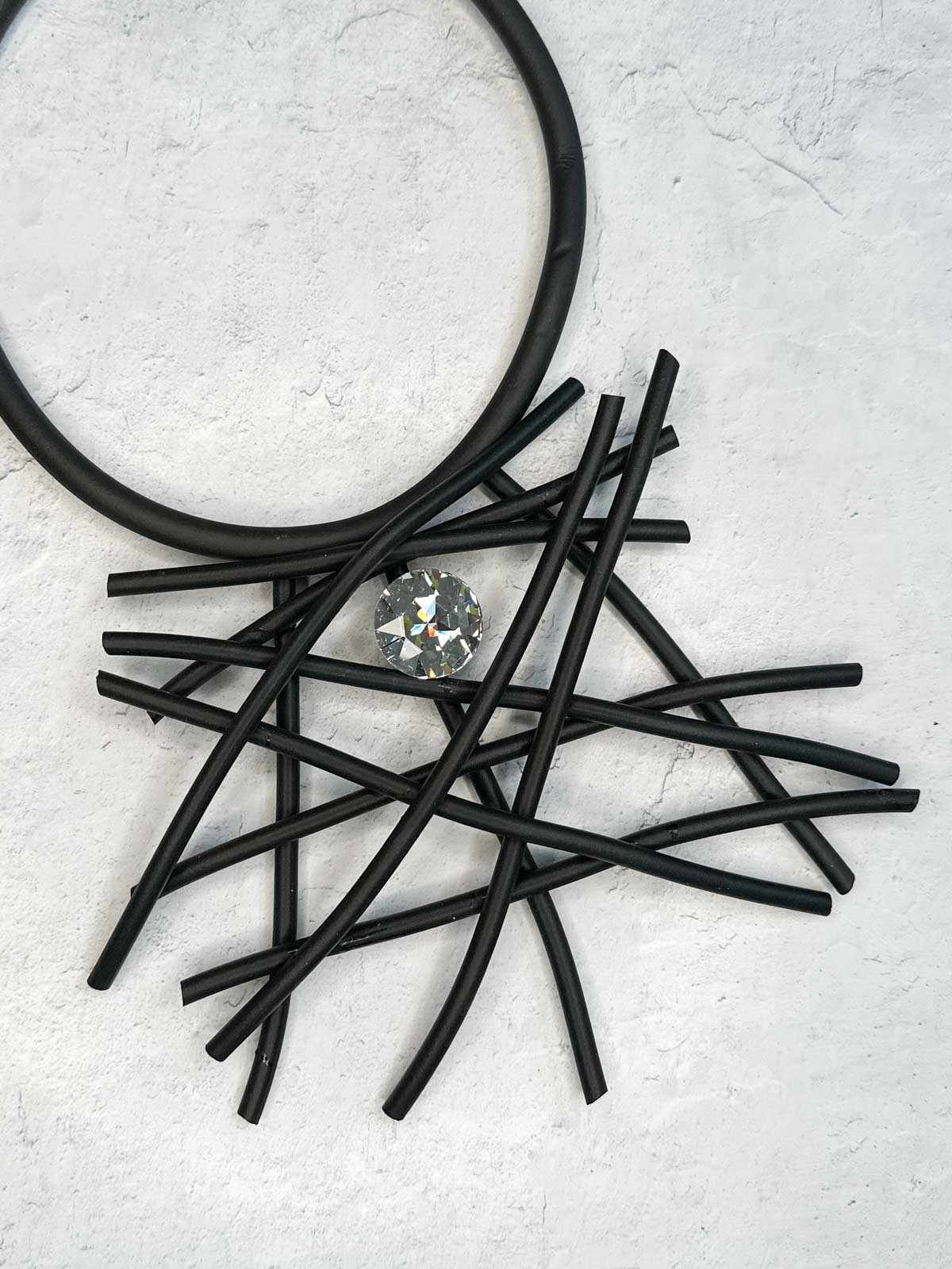 Jeff Lieb Total Design Jewelry Rubber Crosshatch & Crystal Necklace, Black - Statement Boutique