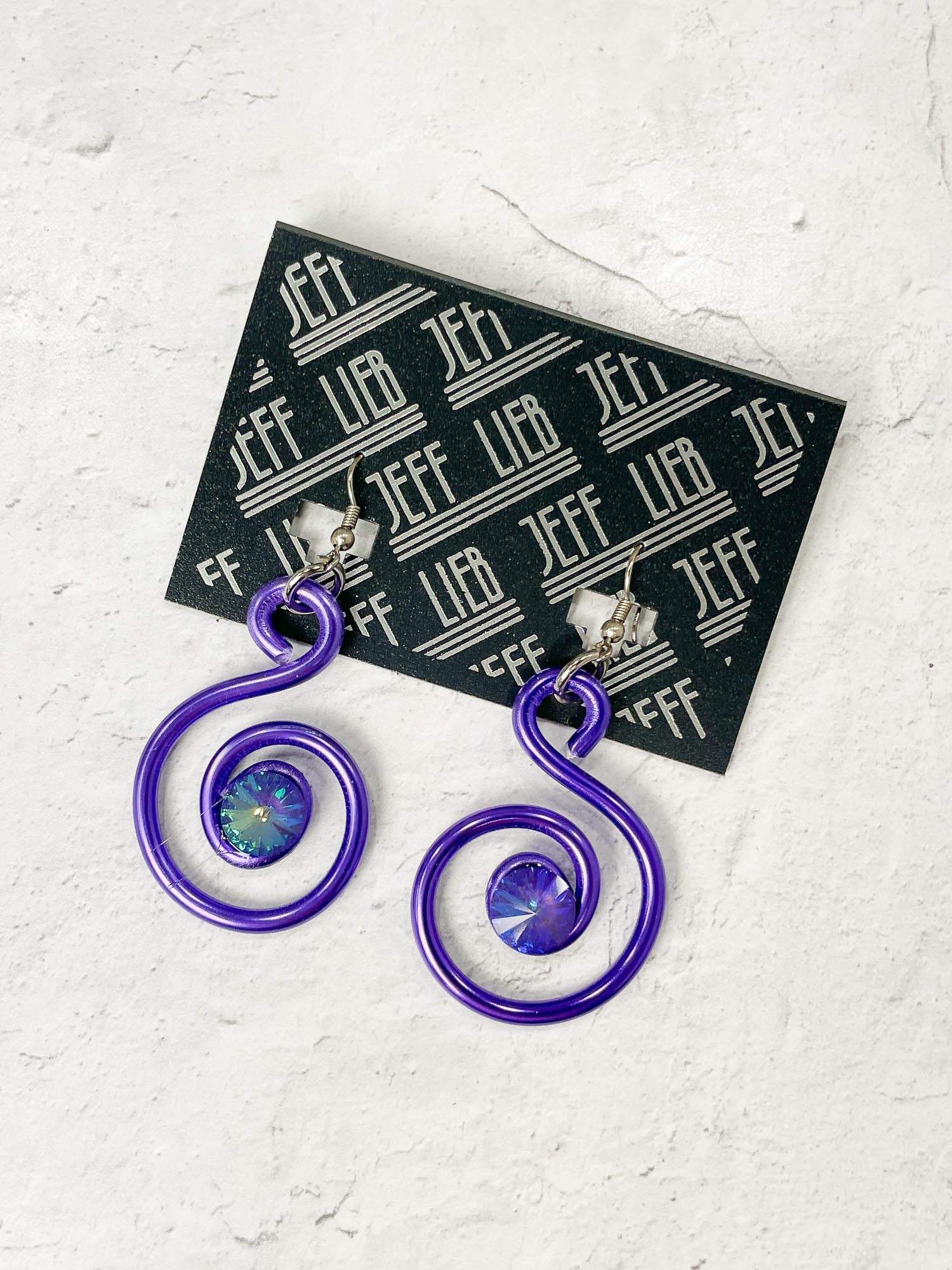 Wire & Crystal Drop Earrings, Purple