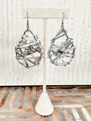 Wrapped Shape Drop Earrings, Silver Teardrop