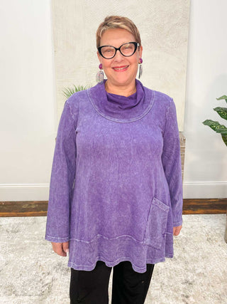 Jess & Jane Mineral Wash Slub Mock Neck Tunic, Purple - Statement Boutique