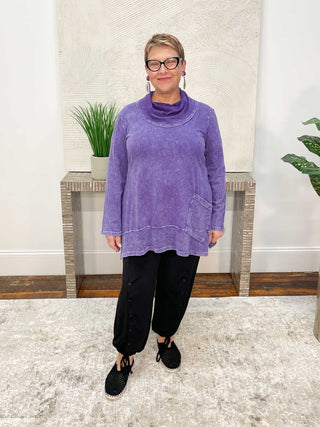 Jess & Jane Mineral Wash Slub Mock Neck Tunic, Purple - Statement Boutique