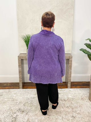 Jess & Jane Mineral Wash Slub Mock Neck Tunic, Purple - Statement Boutique