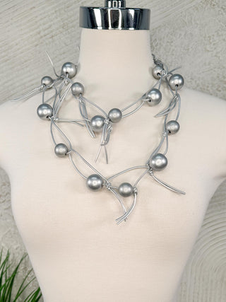 Jianhui London Round Beads on Leatherette Chain Necklace, Silver/Silver - Statement Boutique